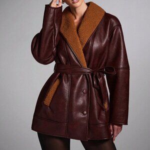 Burgundy Casual Women's Faux Leather Coat